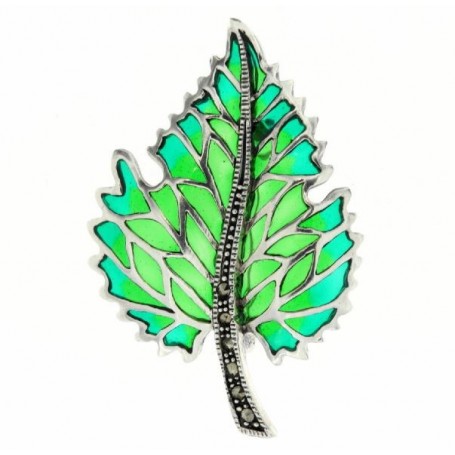 BROCHE PLATA HOJA VIDRIADA