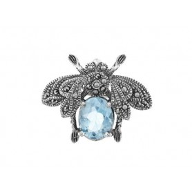 BROCHE PLATA MARCASITAS MOSCA TOP AZUL