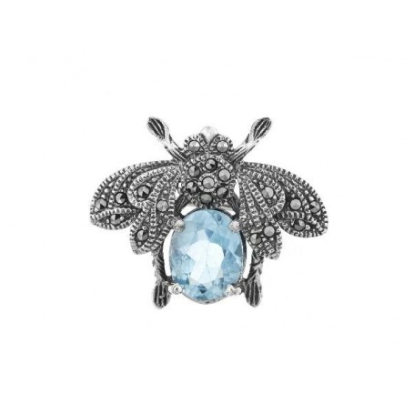 BROCHE PLATA MARCASITAS MOSCA TOP AZUL